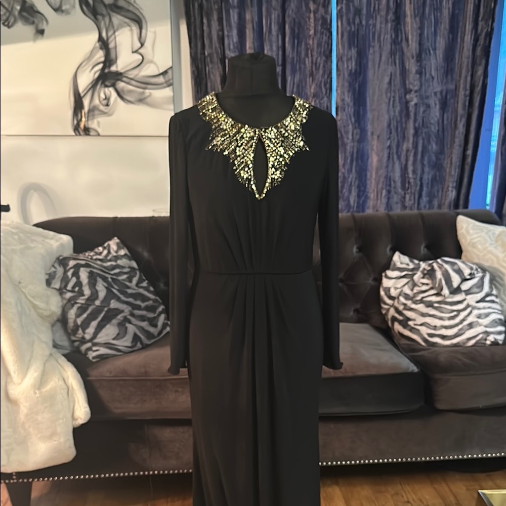 JS Boutique Black Dress with Gold Embellishments